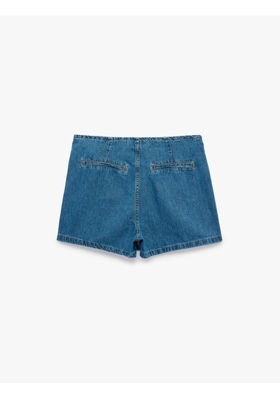 Koton Bağcık Detaylı Pamuklu Mini Denim Şort Etek Orta İndigo 6sal40002md