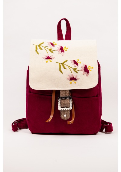 Fabric Craft Bag Sırt Çantası Nakış İşlemeli Kanvas 36x36 Cm Turuncu