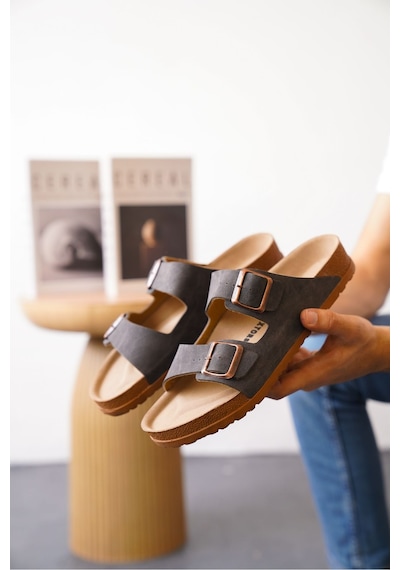 Daxtors Arizona Günlük Ortopedik Unisex Çift Tokalı Terlik Siyah