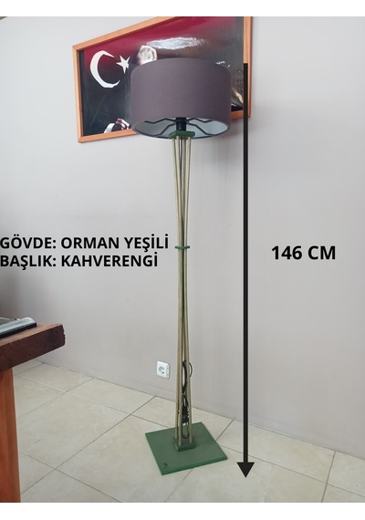 Ahşap Ayaklı Lambader- Köşe Aydınlatma- Orman Yeşili Kahverengi