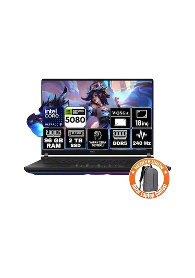 Asus ROG Strix Scar 18 G835LW-SA127-A6 Ultra 9 275HX 96 GB 2 TB SSD SSD RTX5080 18" Free Dos Dizüstü Bilgisayar