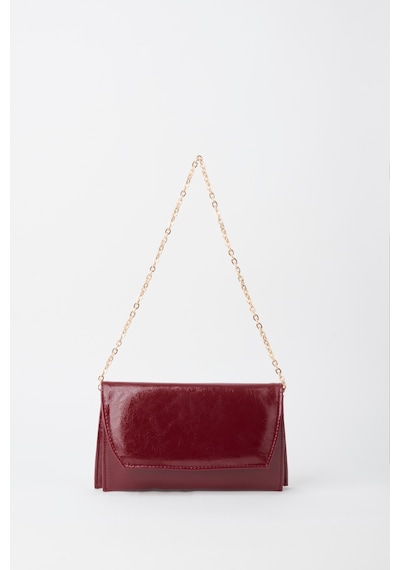 Vivaq Kadın Bordo Zarf Tasarım 2 Bölmeli Mini Zincir Askılı Çıt Çıt Kapama Clutch Ve El Çantası