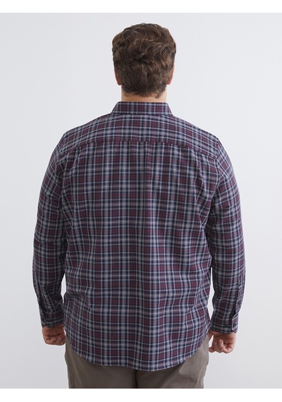Lcwaıkıkı Classic Bordo Büyük Beden Regular Fit Uzun Kollu Ekose Gabardin Erkek Gömlek