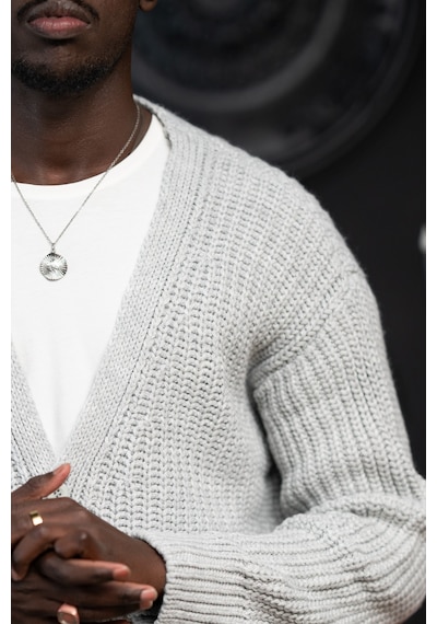 Akçaylar Oversize Crop Model V Yaka Düğme Kapamalı Örgü Hırka Gri