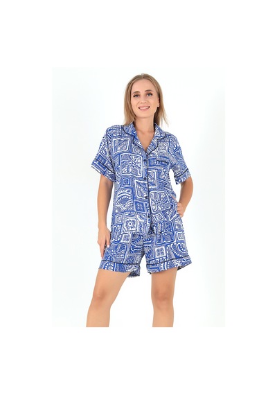 Doremi Desenli Kısa Kollu Kadın Şortlu Pijama Takım Çok Renkli