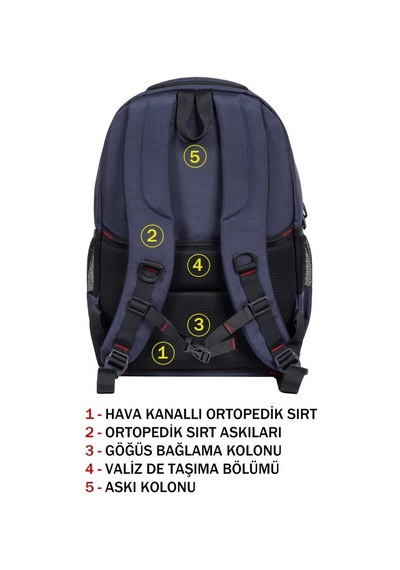 Dada 01 Orta-lise-üniversite & Günlük Okul Sırt Çantası Su Geçirmez Kumaş Darbe Emici Koruma 15,6 Inç Lacivert