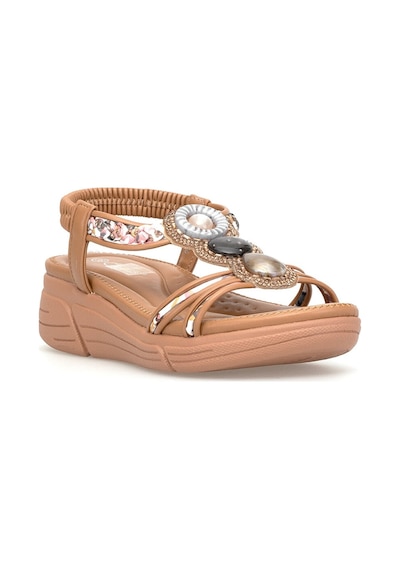 Guja 26y154-2 Kadın Taşlı Düz Sandalet Camel