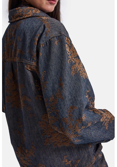 Kadın Kahve Kot 1w6-202 Oversize Özel Kumaş Tasarım Denim Ceket Gömlek