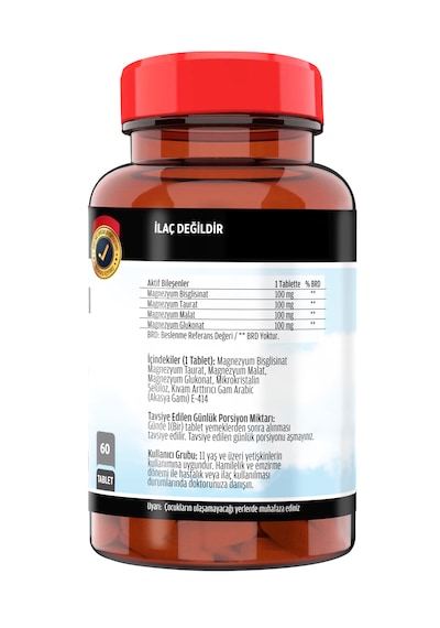 Magnezyum Bisglisinat Malat Taurat Glukonat 60 Tablet