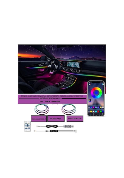 Araç İçi Ambiyans Aydınlatma Sistemi 64 Renk Rgb Led Bluetooth Destekli - Müzik Ve Ses Duyarlı 9"