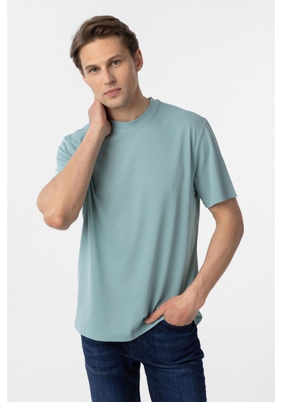 Süvari Yeşil Slim Fit Armürlü Bisiklet Yaka Tişört