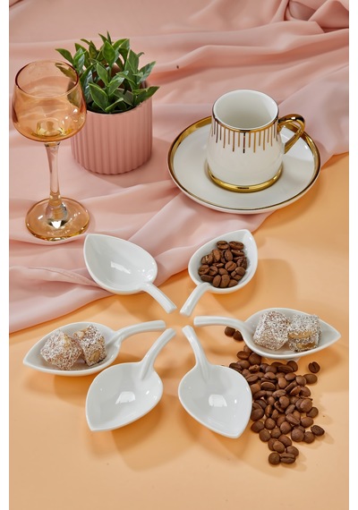6 Lı Porselen Yaprak Lokumluk, Reçellik Ve Sosluk 10,5x5x2,5 Cm Şık Sunum Beyaz - 758389717 Beyaz