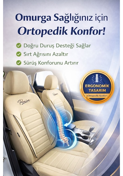 Premium Serisi Lüks Keten Üniversal Oto Koltuk Kılıfı - 5 Koltuk Tam Set Bej