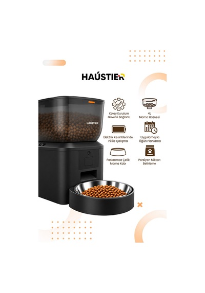 Qq023 Akıllı Kedi Mama Kabı, ,4lt Hazne,tuya App-wifi Uzaktan Kontrol, Metal Kase