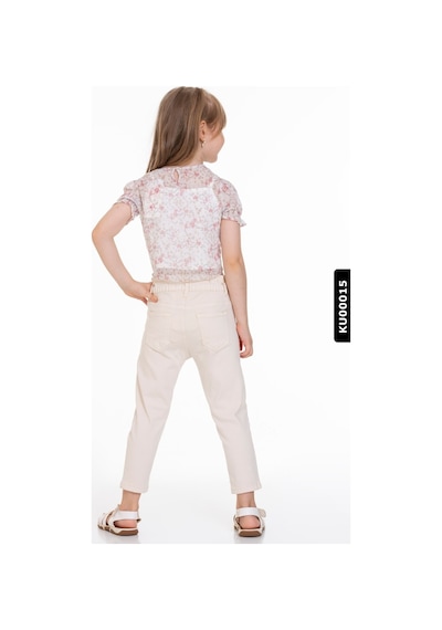 Xo Kids Pamuklu Çiçekli Dantel Yakalı Kız Çocuk Bluz 4-8 Yaş 34552 Ekru - Pudra