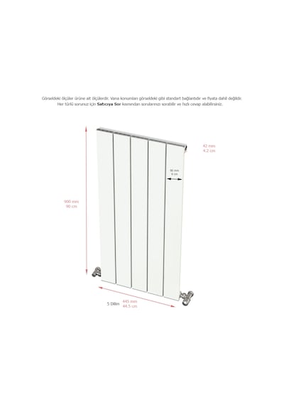 Hestia Alüminyum Dikey Radyatör Panel 900 X 445 Beyaz 5 Dilim