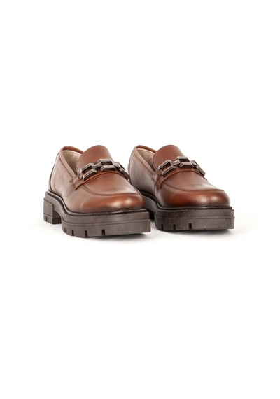 Dericlub Kadın Loafer Kalın Taban Tokalı Makosen Ayakkabı Br 44282 Taba