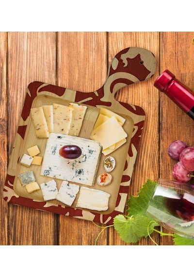 Bk Gift Retro Motif Tasarımlı Kare Şeklinde Doğal Ahşap Servis Ve Sunum Tabağı Model 2