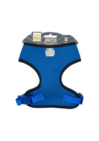Doggie Havalı Dokumadan El Yapımı Küçük Irk Köpek Göğüs Tasması 1.5 x 25-35 CM Mavi