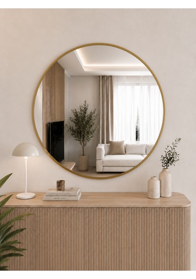 Effe Gold Metal Çerçeveli 80 Cm Yuvarlak Ayna
