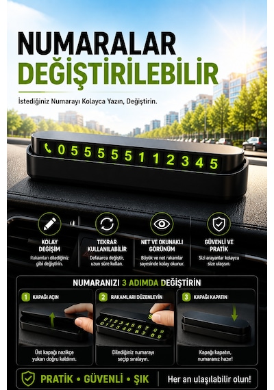 Araç İçi Gizlenebilir Oto Telefon Numaratörü Fosforlu Park Numaralığı Yapışkanlı Oto Numaralık