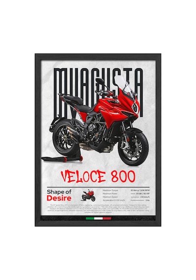 Mv Agusta Veloce 800 Siyah Ahşap Çerçeveli Poster, Dekoratif Motosiklet Duvar Tablosu