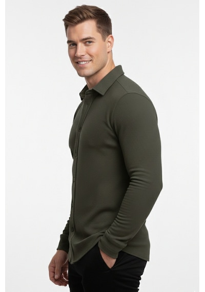 Deepsea Haki Slim Fit Örme Kumaş Likralı Erkek Gömlek Nefes Alan Esnek Ve Modern Tasarım 2602604 Haki