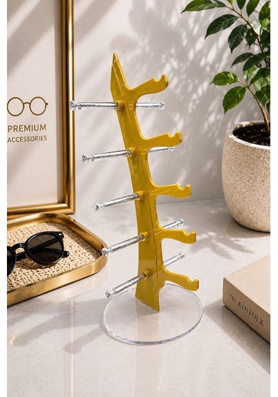 5'li Yelken Model Gold Gözlük Standı Akrilik 5 Bölmeli Organizer