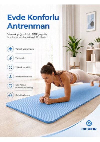 Ckspor 15 Mm Kaymaz Nbr Pilates Matı Taşıma Askılı Yoga Veegzerisiz Minderi Mavi