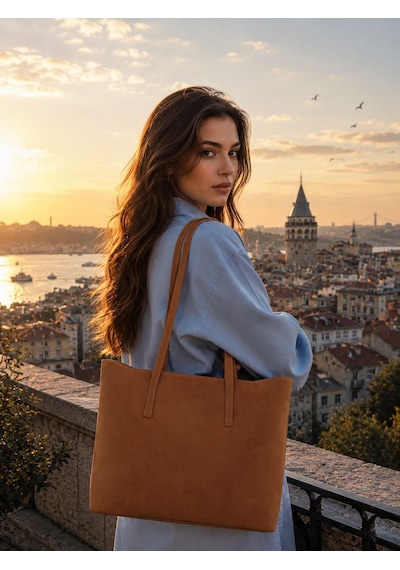 Housebags Dora Nubuk Su Geçirmez Büyük Boy Kadın El Ve Omuz Çantası Taba