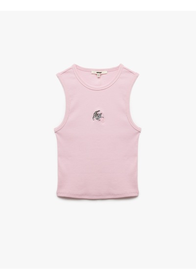 Koton Slim Fit Pamuklu Kedi Nakış Detaylı Bisiklet Yaka Atlet Pembe 5sak10744ek Gül
