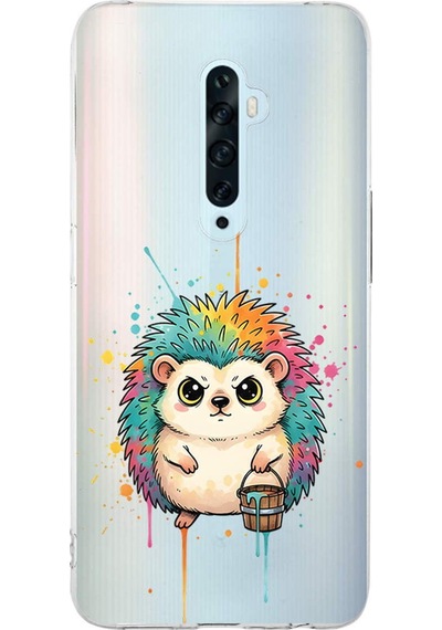 Oppo Reno 2z İle Uyumlu Splash Kirpi Tasarımlı Şeffaf Silikon Kılıf Şeffaf