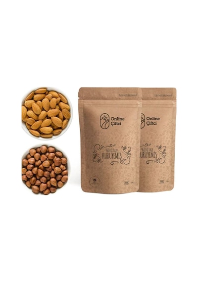 Online Çiftçi Çiğ İri Fındık + Çiğ Yerli Badem 1 KG