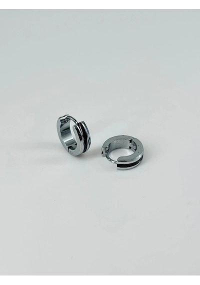 Rodyum Ve Siyah Çelik Erkek Küpe Çap 9 Mm Kalınlık 4 Mm - Ekp0008