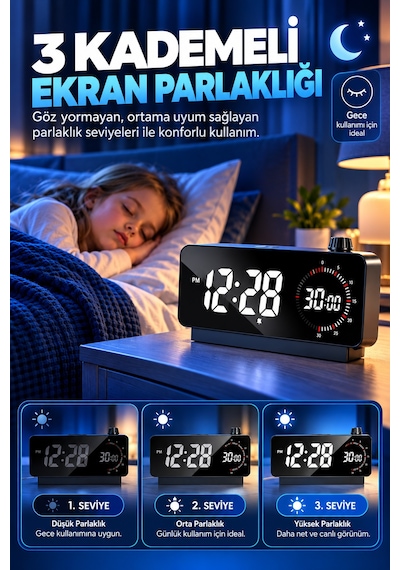 Hymark Görsel Zamanlayıcı Led Şarj Edilebilir Dijital Çalar Saat Siyah