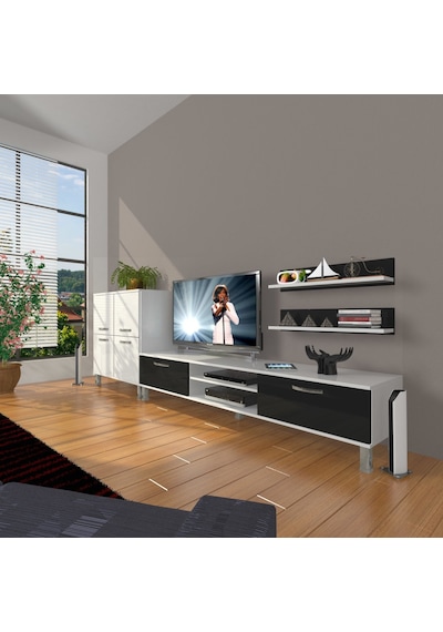 Decoraktiv Eko On Mdf Dvd Krom Ayaklı Tv Ünitesi Tv Sehpası Beyaz - Siyah