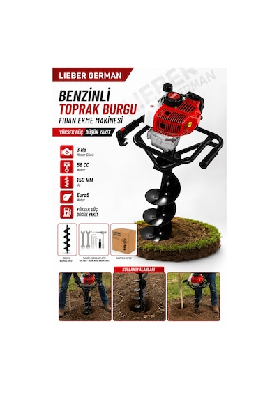 Lieber German Lgr002 3hp Benzinli Fidan Ekme Toprak Burgu Makinesi