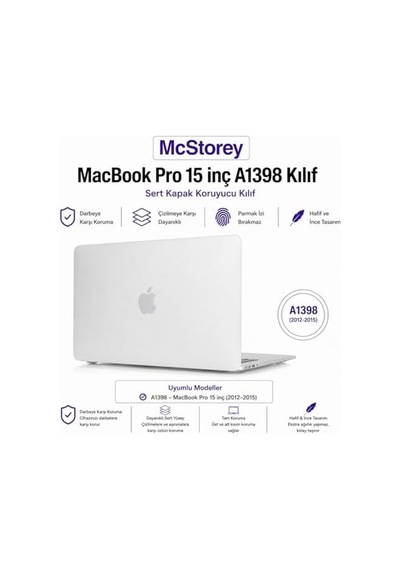 Macbook Pro Kılıf 15inç Mat Eski Hdmı&apos Lı Model:a1398 2012-2015 İle Uyumlu Şeffaf