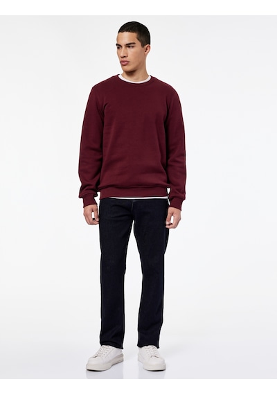 Koton Pamuklu Uzun Kollu Şardonlu Bisiklet Yaka Erkek Basic Sweatshirt Bordo 6wam70017mk Bordo