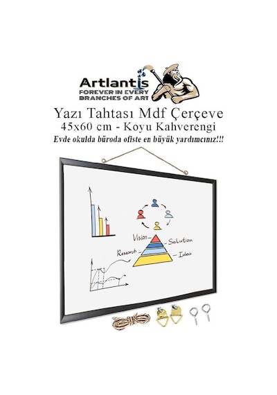 Duvara Monte Beyaz Yazı Tahtası 45x60 Cm Mdf 1 Adet Laminant Yazı Tahtası Mdf Çerçeveli Askılı Okul Ofis Büro