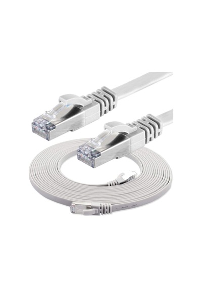 Cat7 Yassı Ftp Ethernet Network Lan İnternet Kablosu, Beyaz 2 Metre Standart