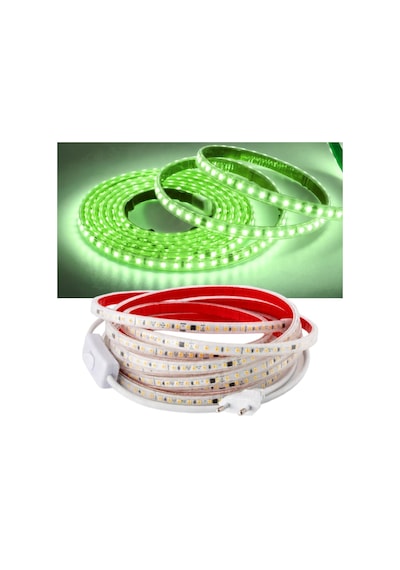 Şerit Led Yeşil 5 Metre 220v Yüksek Parlaklık 120 Led/m Tak Çalıştır Fişli Anahtarlı Silikonlu İç/dı 100 Metre