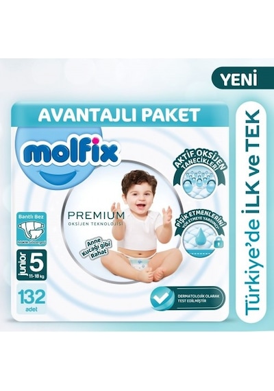 Molfix Premium Avantajlı Paket 66'lı x 2  132Adet PKT.MOLFIX.104 5 Numara