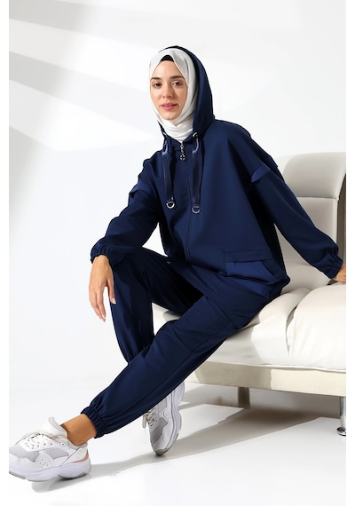 Mihran Butik Kadın Mevsimlik Penye Alt Üst Spor Ve Rahat Lacivert Tesettür Takım Lacivert
