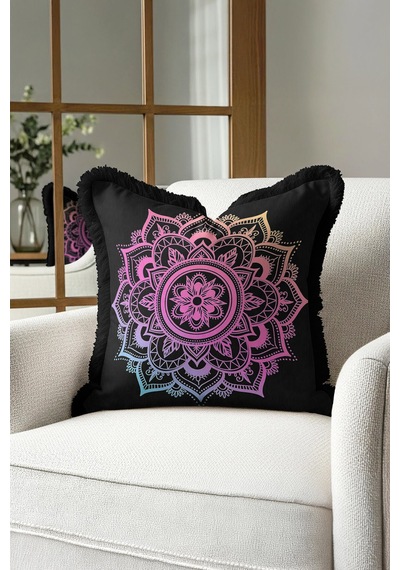 Modern Mandala Sanatı Saçaklı Yastık Kılıfı - Pastel Geçişli Bohem Siyah Püsküllü Kırlent Kılıfı Gün Doğumu Lila Modern Mandala Sanatı Saçaklı Yastık Kılıfı - Pastel Geçişli Bohem Siyah Püsküllü Kırlent Kılıfı Gün Doğumu Lila