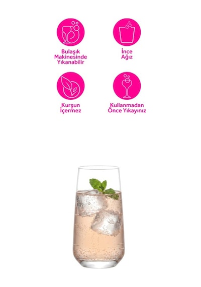 Lav Lal Cam Meşrubat Bardağı 6'lı 480 ml (Büyük Su/Kokteyl Bardağı )