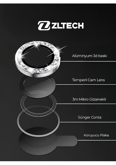 İphone 15/15plus Uyumlu Taşlı Kamera Lens Koruyucu Siyah