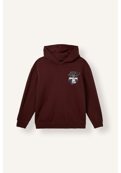 Defacto Initial D Lisanslı Boxy Fit Kapüşonlu Sweatshirt H4139ax26aubr230 Bordo-br230