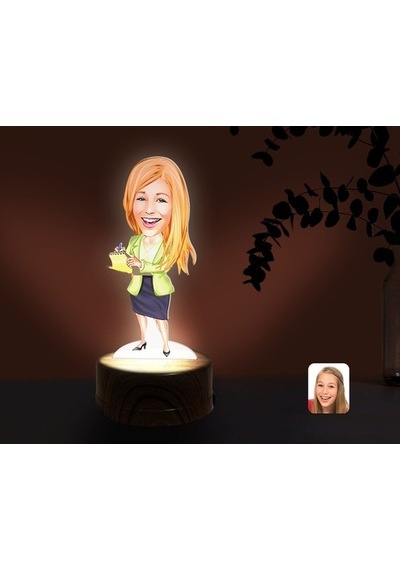 Kişiye Özel Kadın Asistan Karikatürlü Dekoratif 3D Biblo Led Işık (481496801)