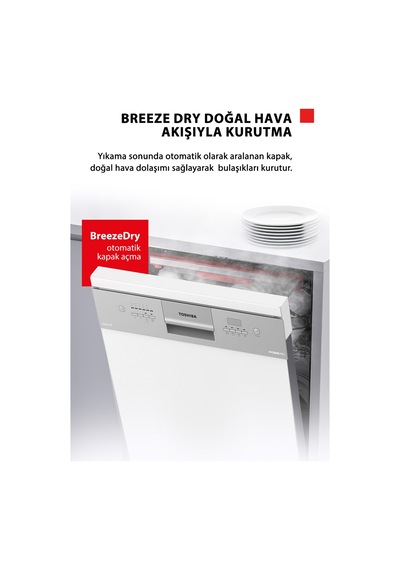 Toshiba  DW-14F7ME W TR 72 Derece Hijyen Pro 8 Programlı 14 Kişilik Bulaşık Makinesi Beyaz